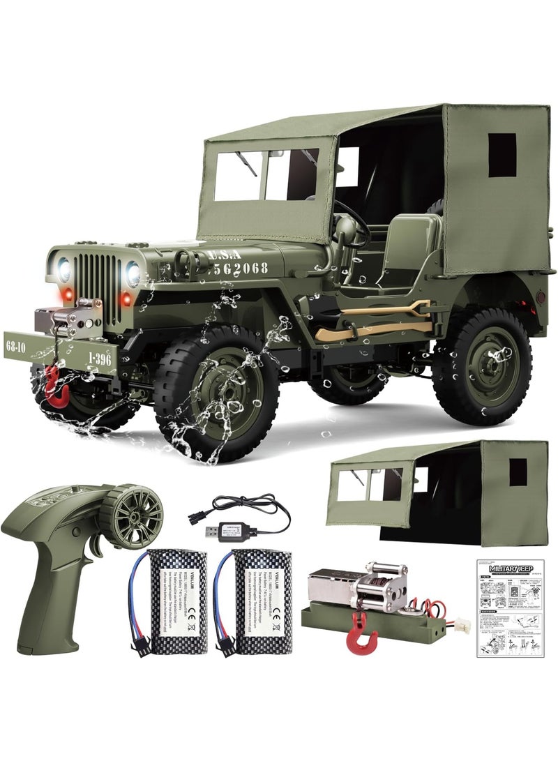 BUYCO 2.4GHz RC Military Jeep Car 1:10 Scale – Realistic Off-Road Army Truck with LED Lights & Metal Chassis - Image 1